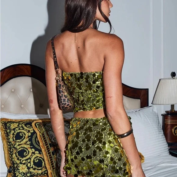 Princess Polly - Green Sequin Top - Picture 2 of 3